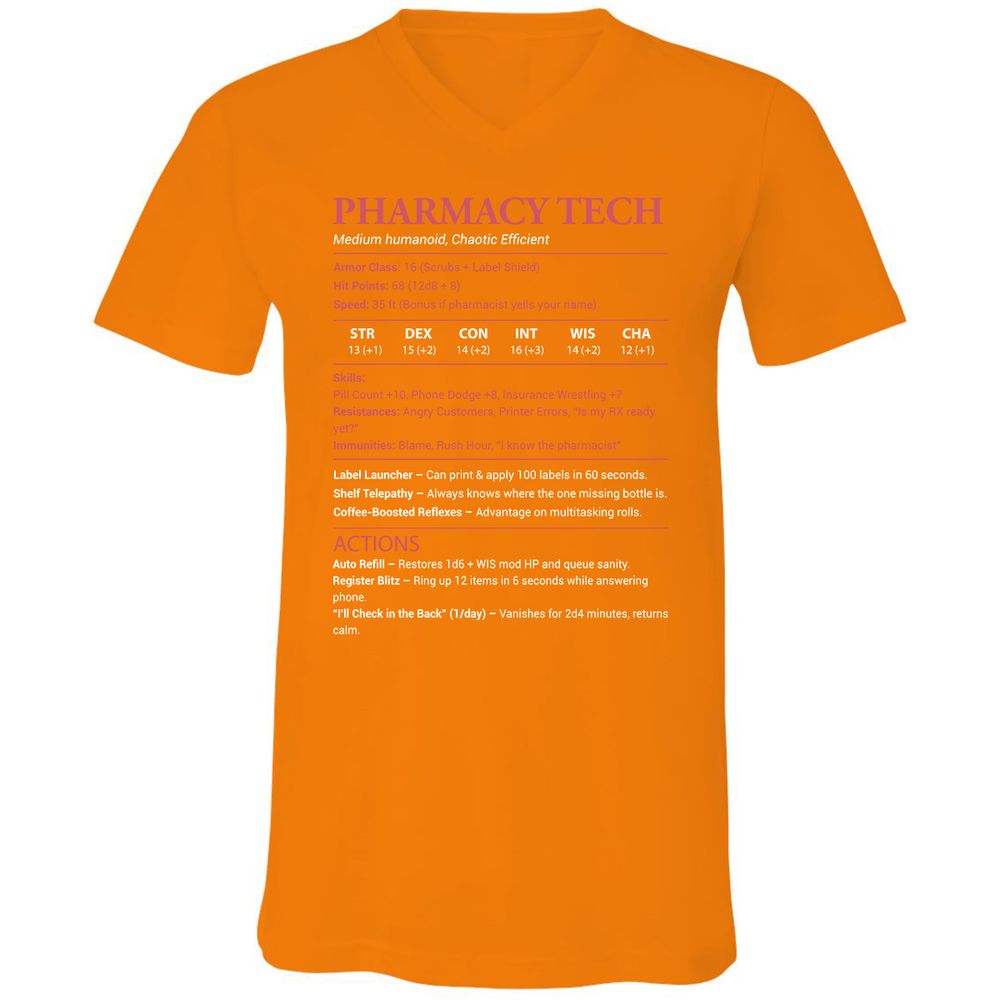 Pharmacy Tech Unisex V-Neck T-Shirt - Orange - 11