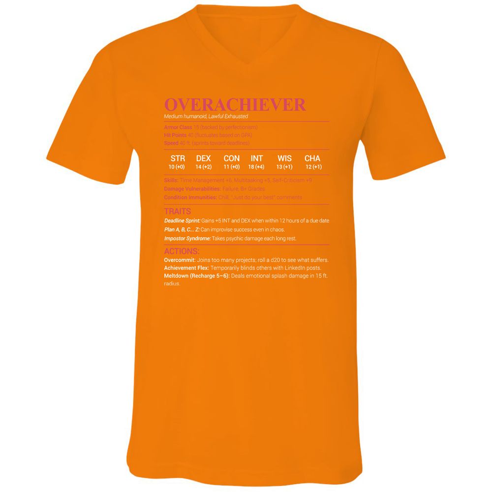 Overachiever Unisex V-Neck T-Shirt - Orange - 11