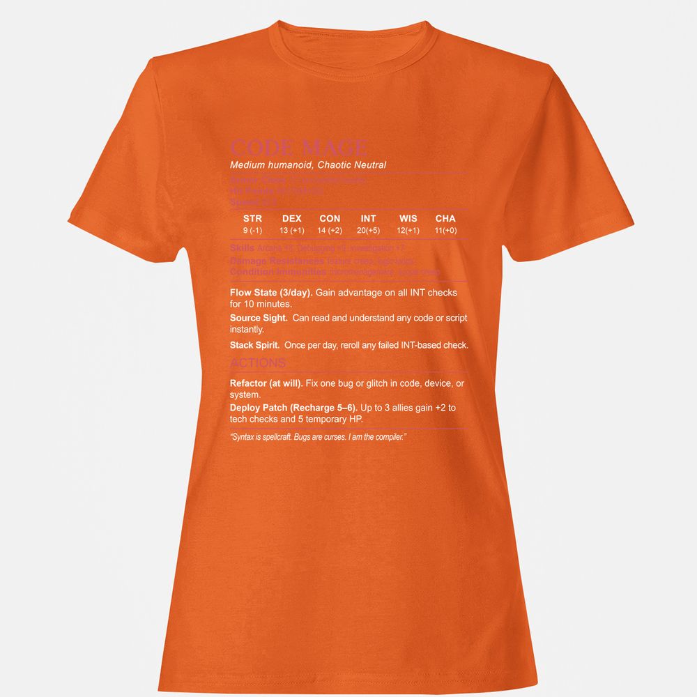 Code Mage Stats Women's T-Shirt - Orange - 11