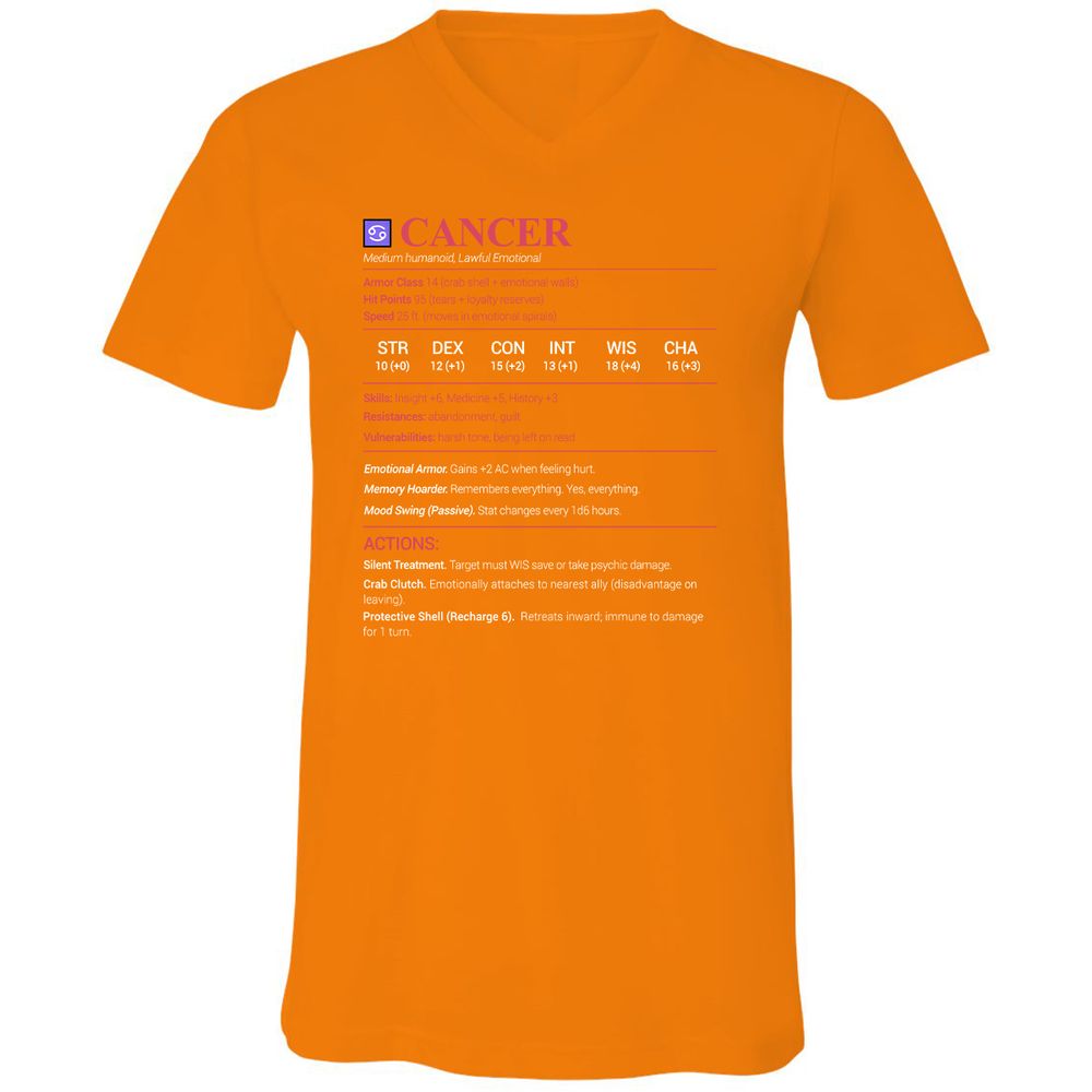 Cancer Stats Unisex V-Neck T-Shirt - Orange - 11