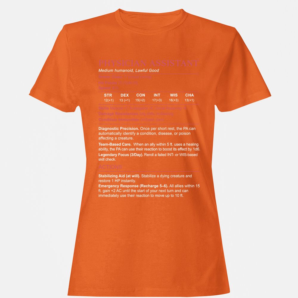 PHYSICIAN ASSISTANT Stats Women's T-Shirt - Orange - 11