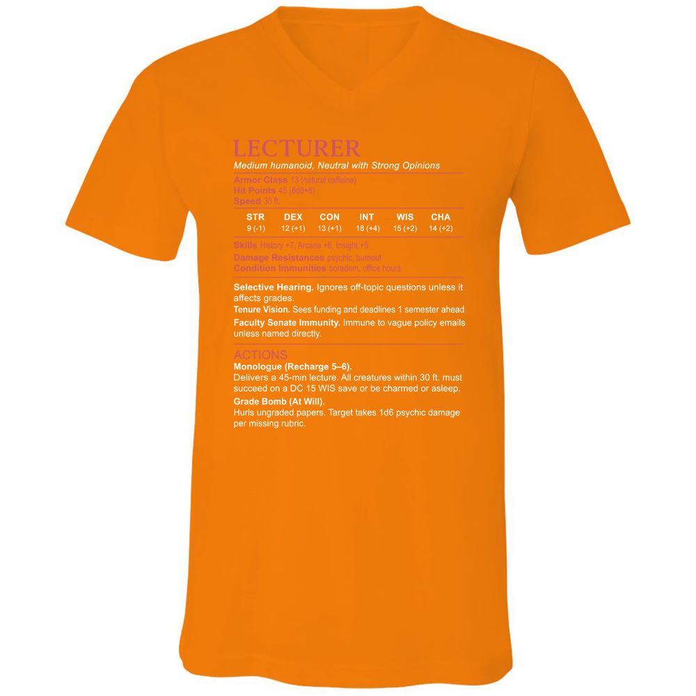 Lecturer Stats Unisex V-Neck T-Shirt - Orange - 11