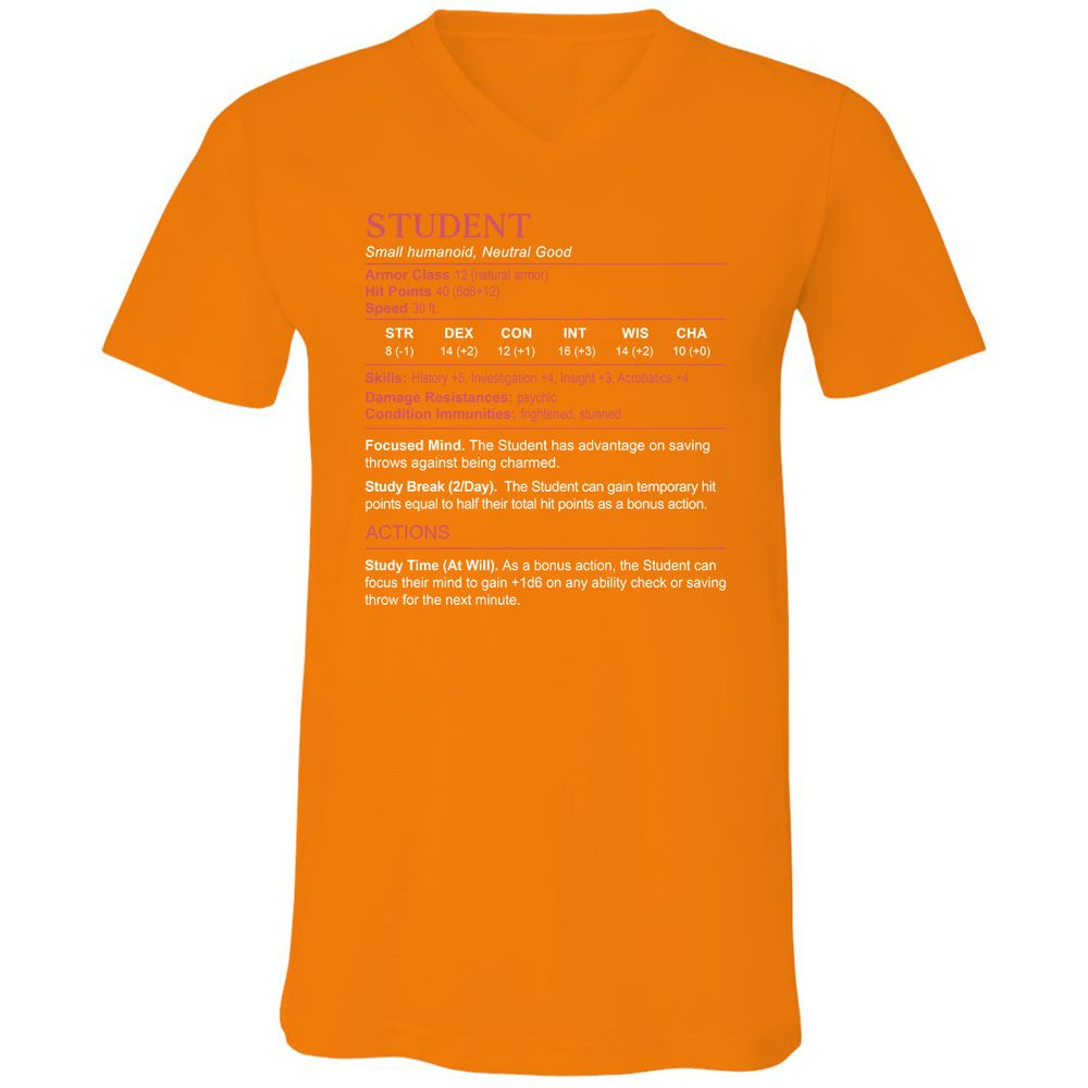 Student Stats Unisex V-Neck T-Shirt - Orange - 11