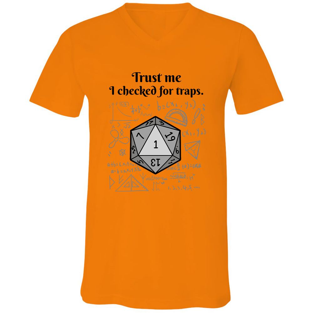 Trust me, I checked for traps. Unisex V-Neck T-Shirt - Orange - 11