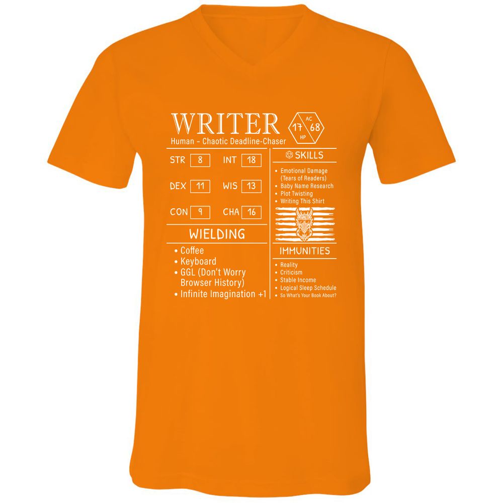 Writer Stats New Unisex V-Neck T-Shirt - Orange - 11