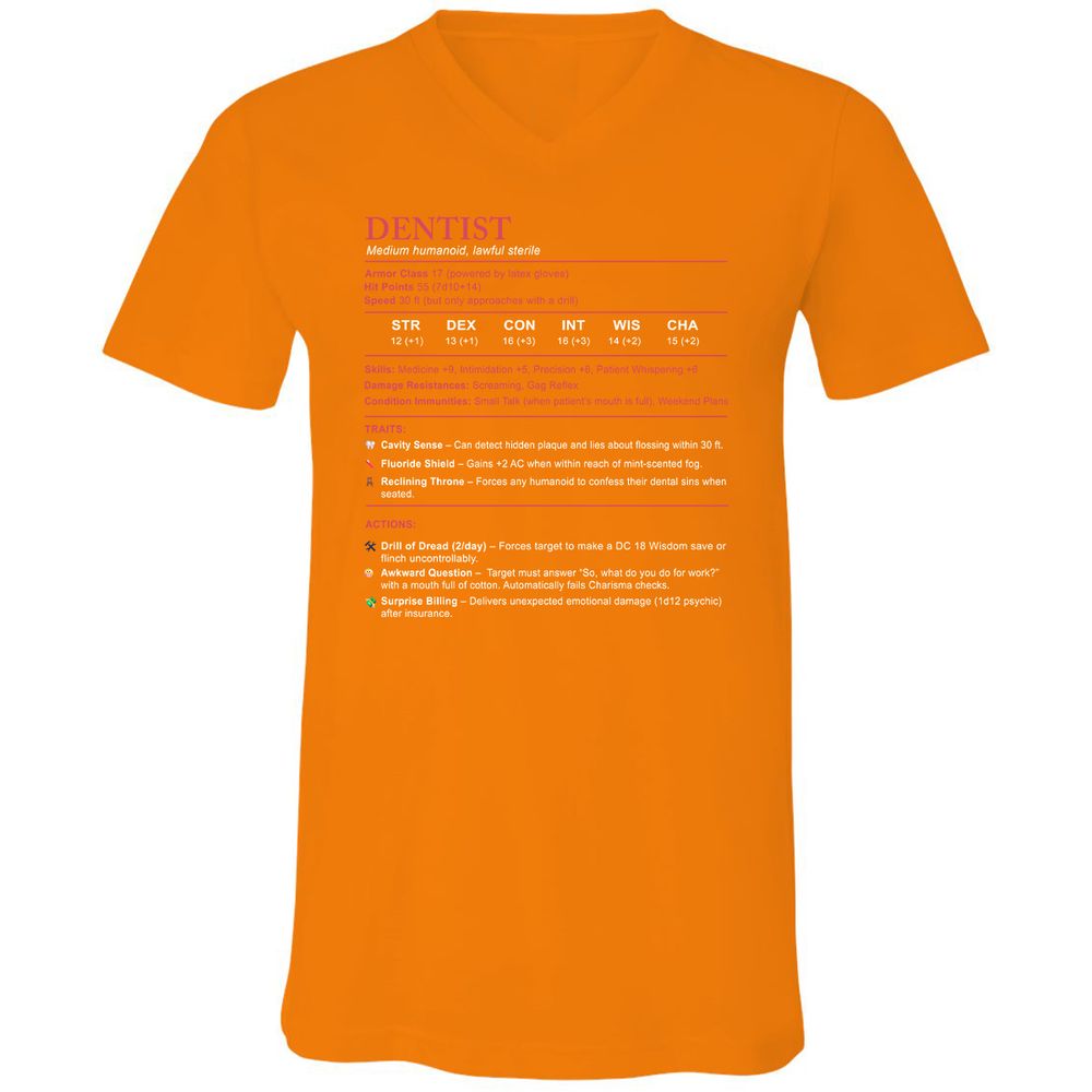 Dentist Stats Unisex V-Neck T-Shirt - Orange - 11