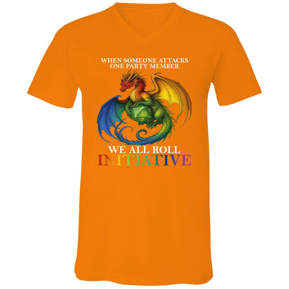 Dragon Roll For Initiative Unisex V-Neck T-Shirt - Orange - 11