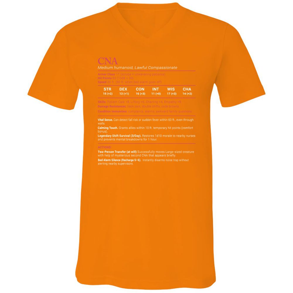 CNA Stats Unisex V-Neck T-Shirt - Orange - 11