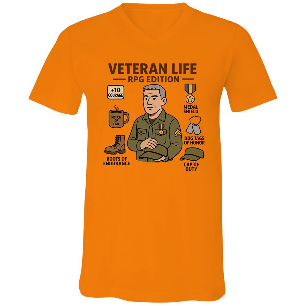 Veteran Life RPG Edition Unisex V-Neck T-Shirt - Orange - 11
