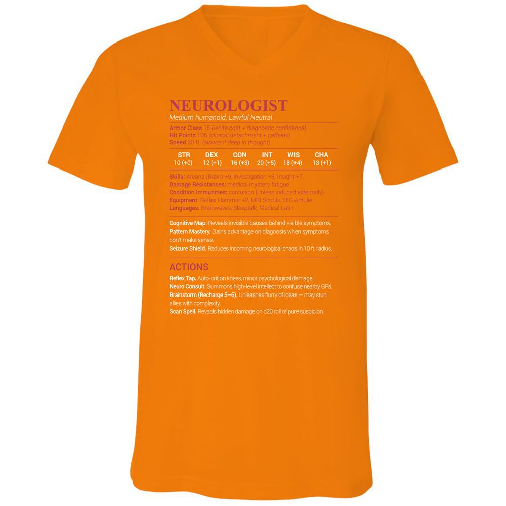 Neurologist Stats Unisex V-Neck T-Shirt - Orange - 11