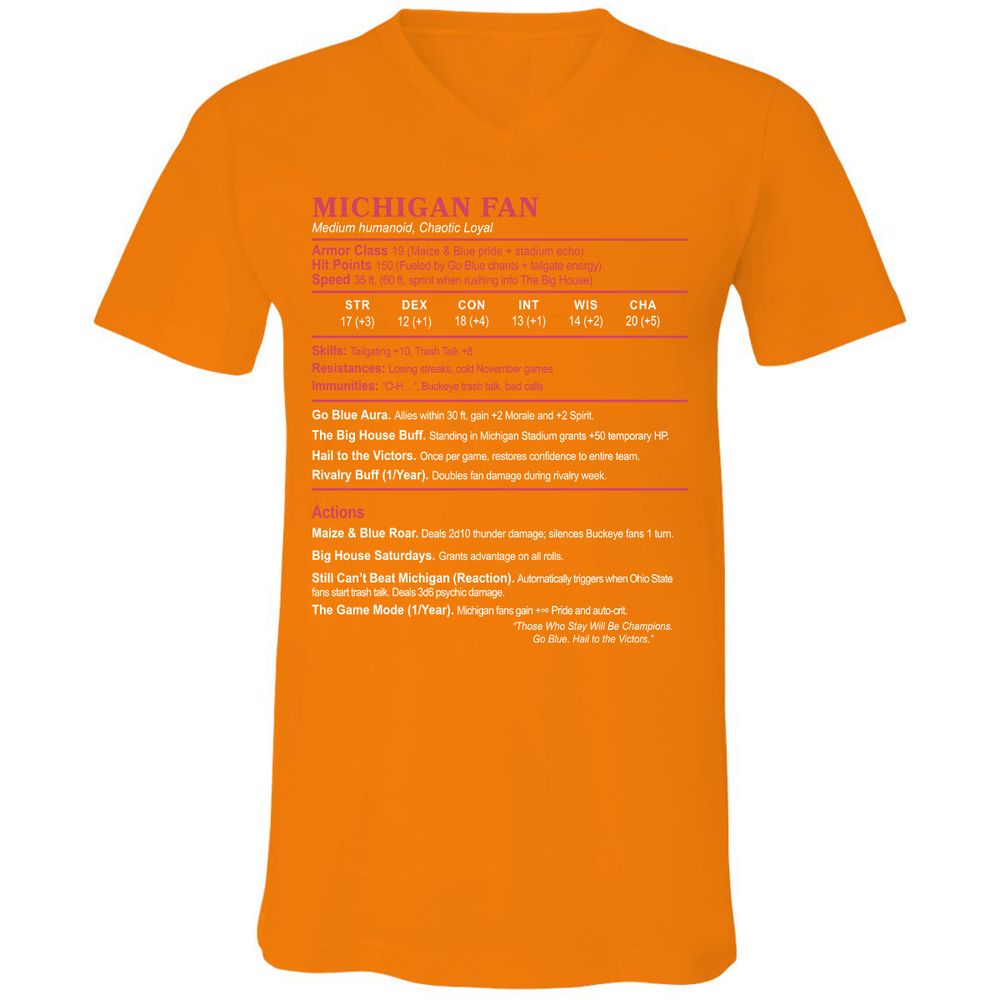 MICHIGAN FAN Unisex V-Neck T-Shirt - Orange - 11