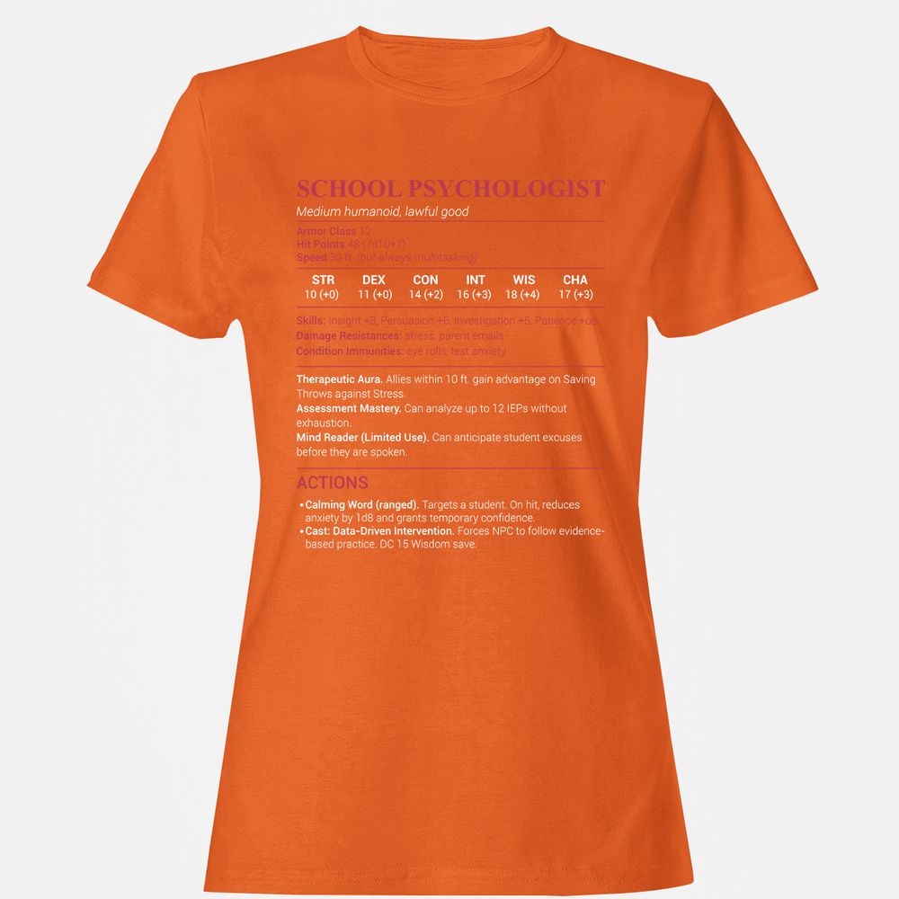 School Psychologist Women's T-Shirt - Orange - 11