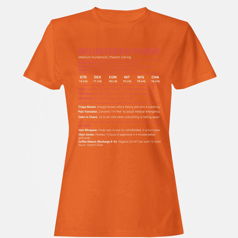 Registered Nurse Stats Women's T-Shirt - Orange - 11