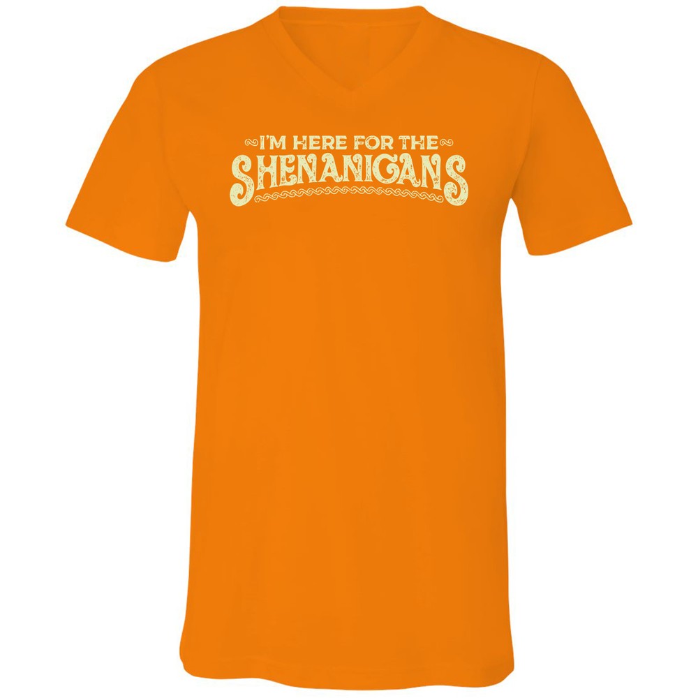 Here For The Shenanigans Unisex V-Neck T-Shirt - Orange - 11