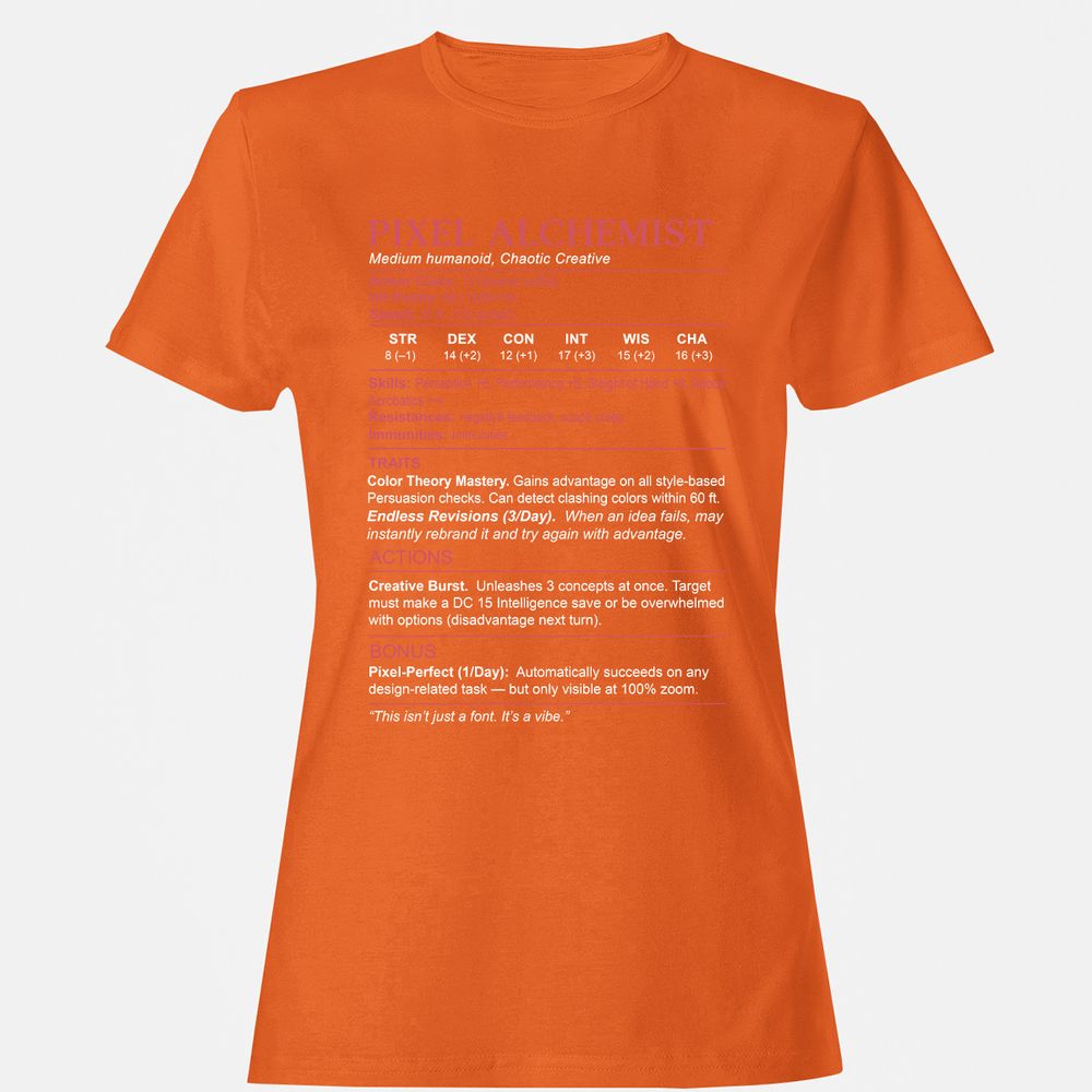 Designer Stats (Pixel Alchemist) Women's T-Shirt - Orange - 11
