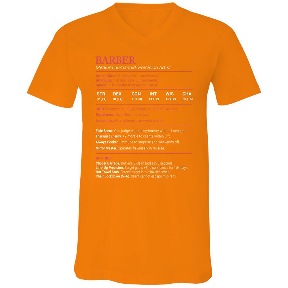 Barber Stats Unisex V-Neck T-Shirt - Orange - 11