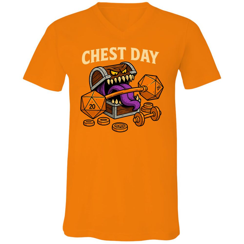 Chest Day Unisex V-Neck T-Shirt - Orange - 11