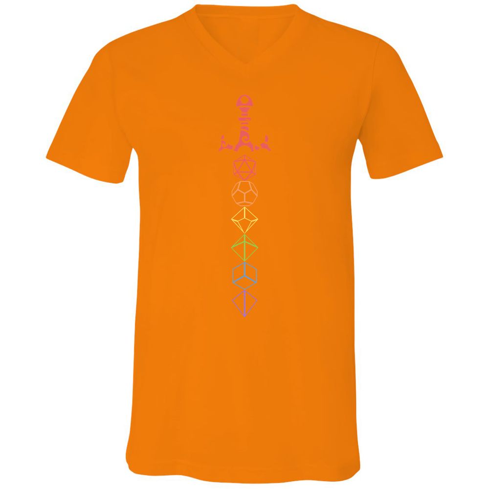 Rainbow Dice Sword LGBT Unisex V-Neck T-Shirt - Orange - 11