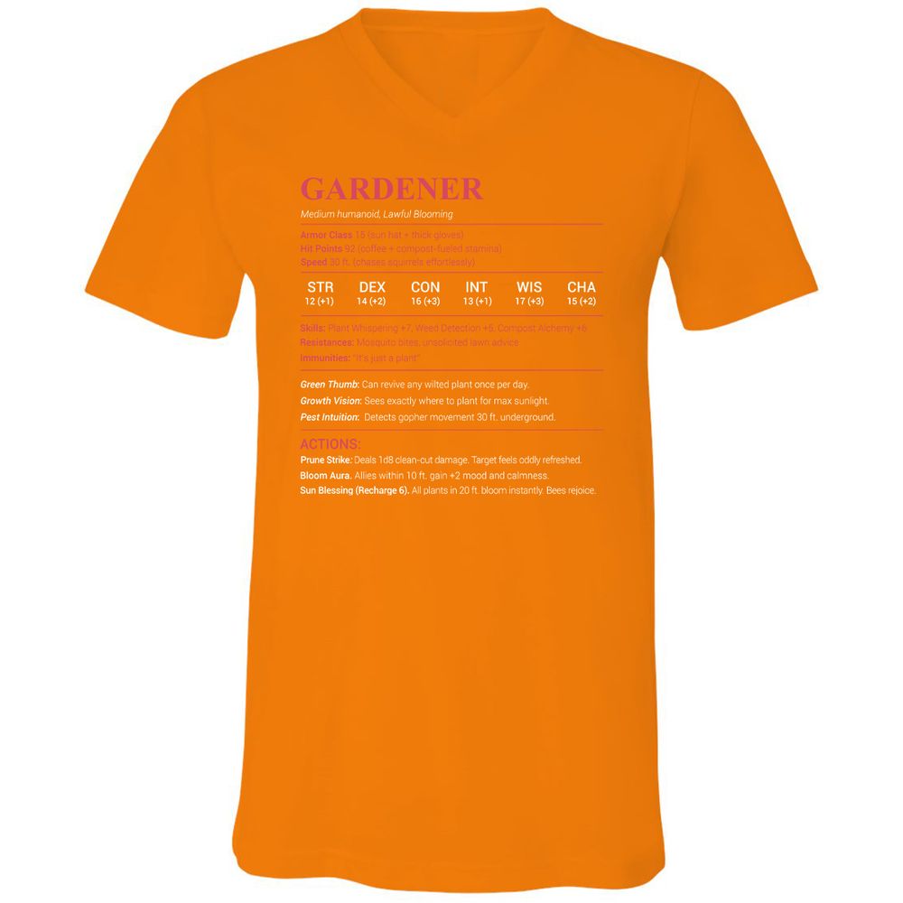 Gardener Stats Unisex V-Neck T-Shirt - Orange - 11
