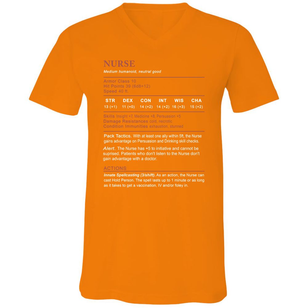 Nurse Stats 2 Unisex V-Neck T-Shirt - Orange - 11