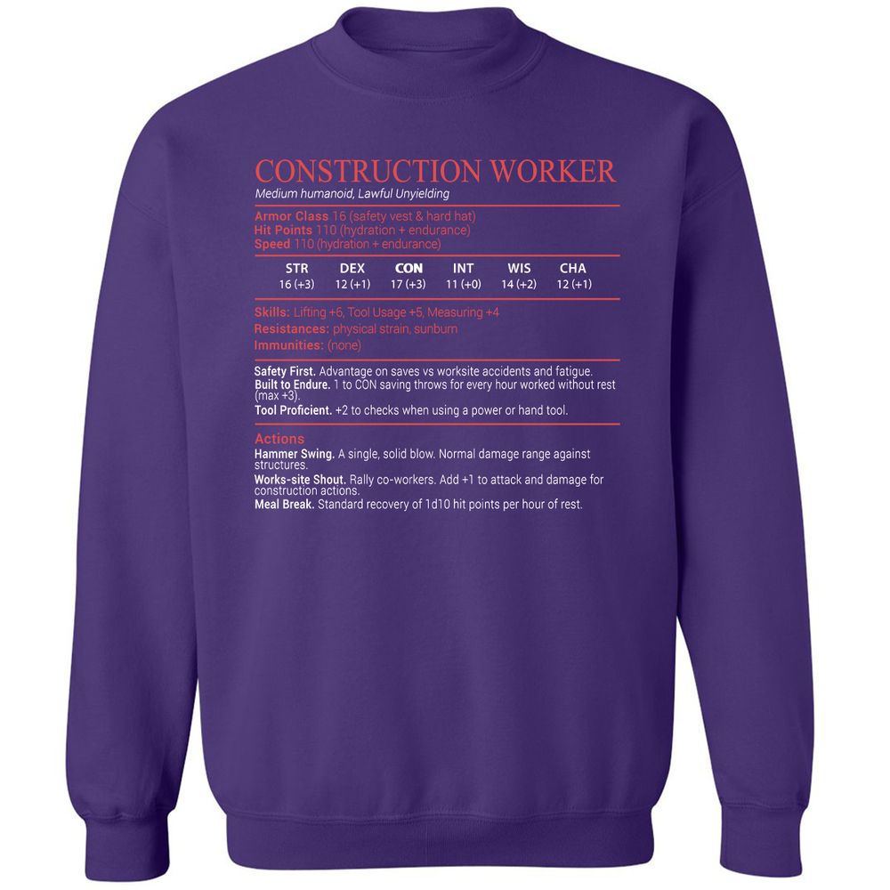 Construction Worker Stats Block - Purple - 11