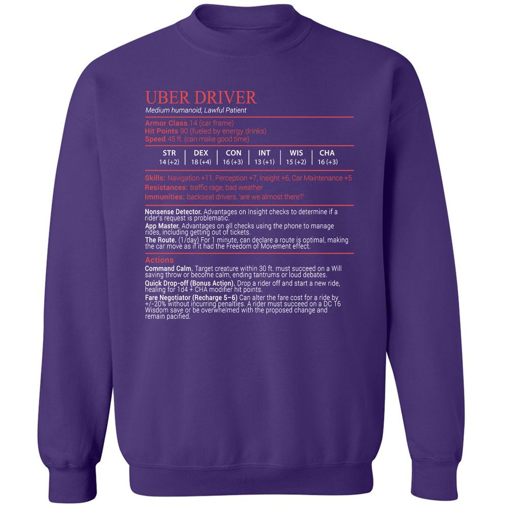 Uber Driver Stats Block Classic Unisex Sweatshirt - Purple - 11