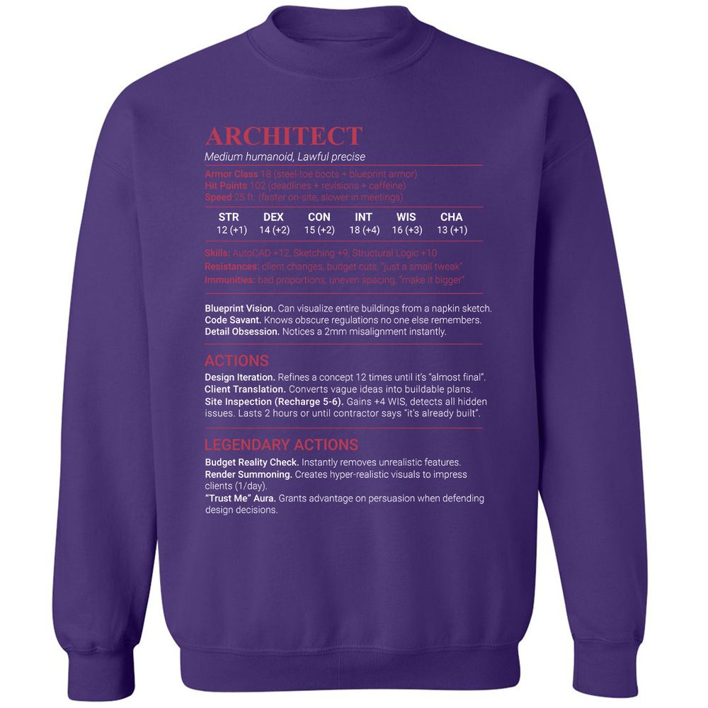 Architect Stats Classic Unisex Sweatshirt - Purple - 11