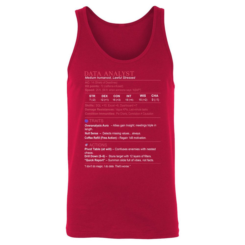 Data Analyst Stats Unisex Jersey Tank - Red - 11
