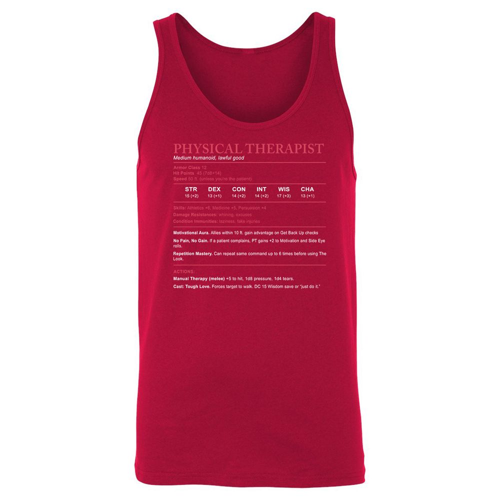 Physical Therapist Stats Unisex Jersey Tank - Red - 11