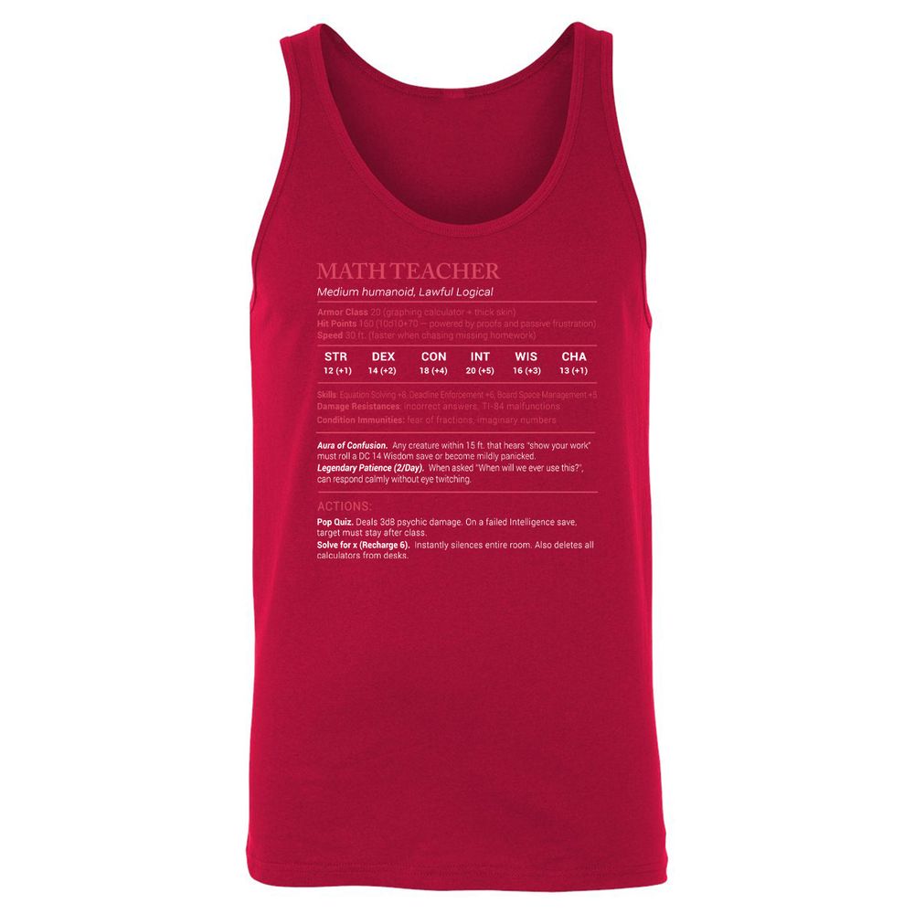 Math Teacher Stats Unisex Jersey Tank - Red - 11