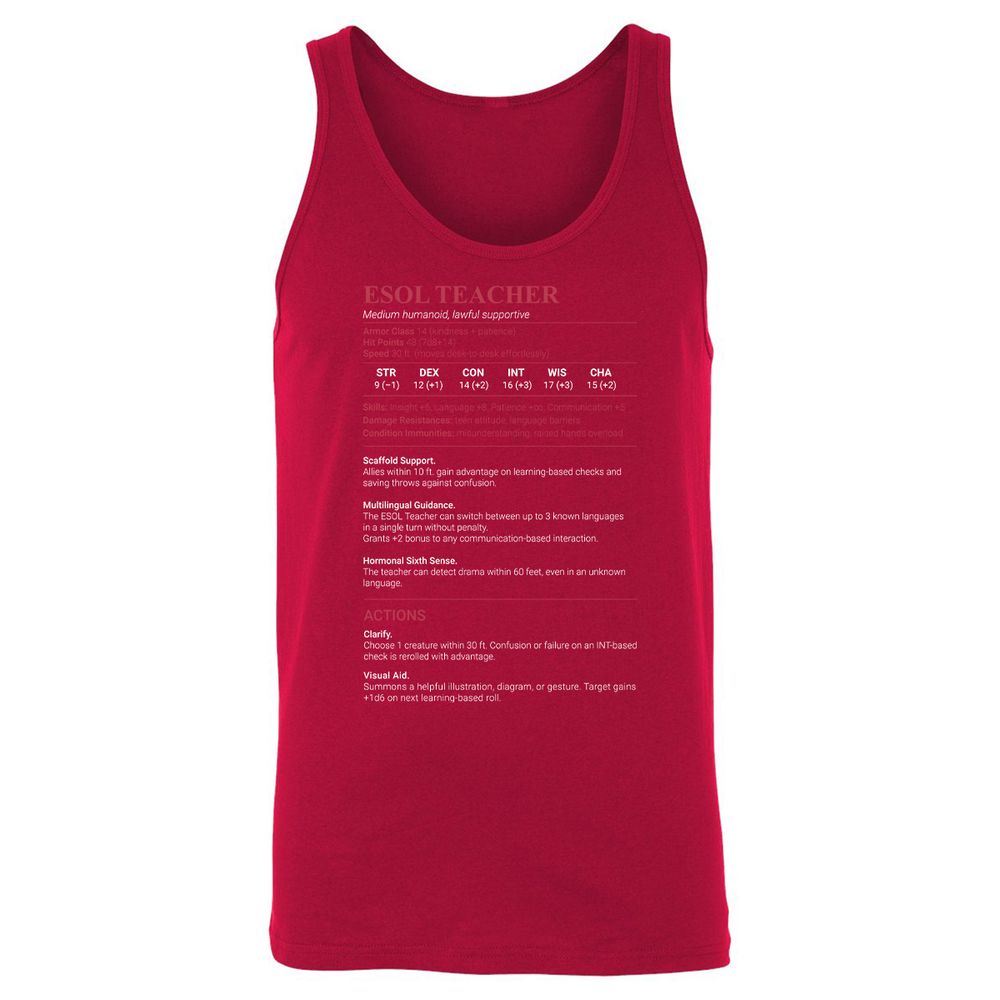 ESOL Teacher Unisex Jersey Tank - Red - 11