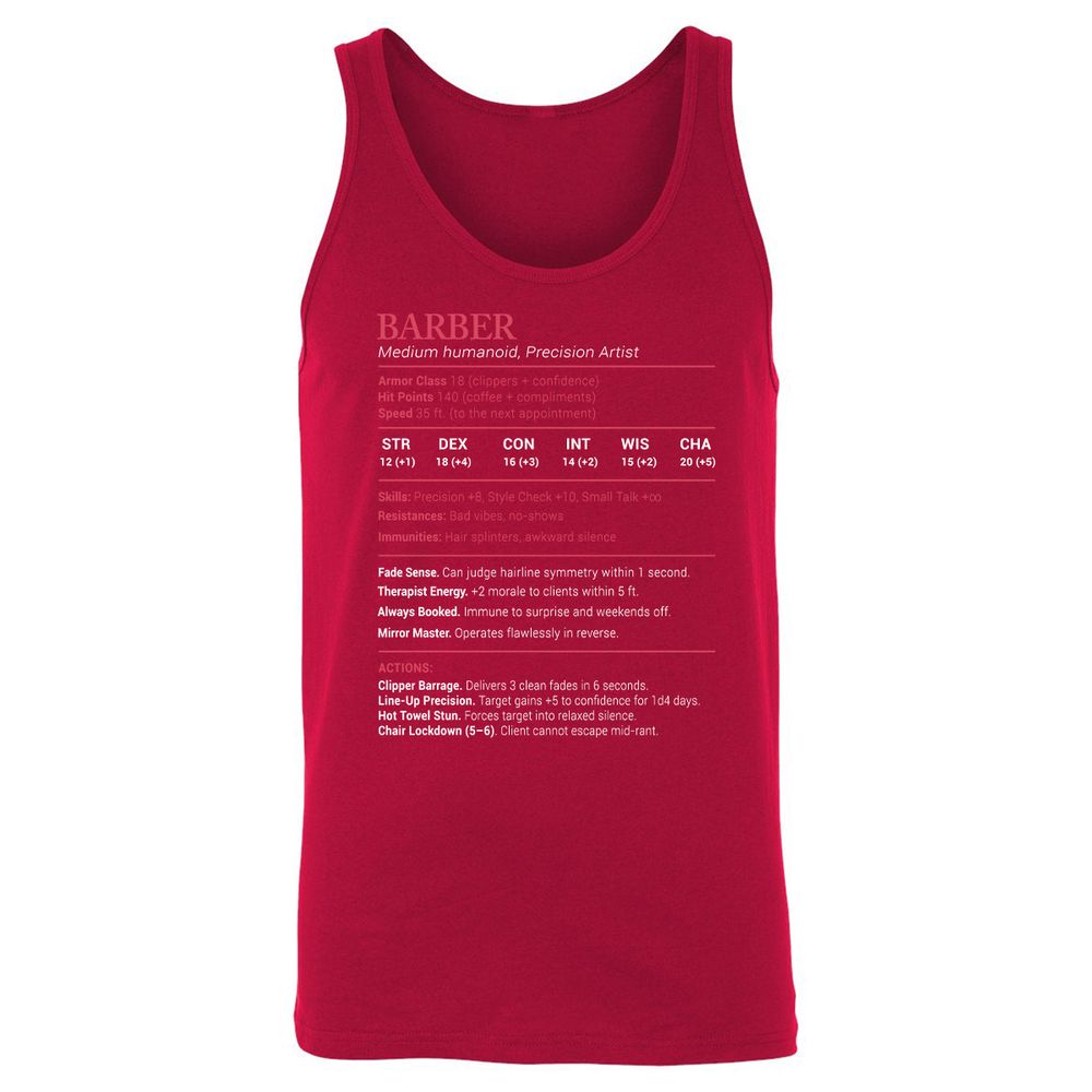 Barber Stats Unisex Jersey Tank - Red - 11