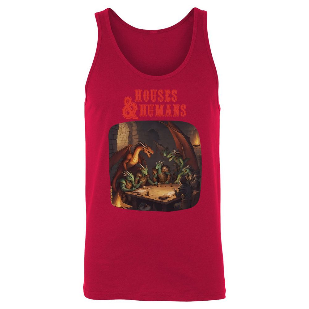 Houses And Humans Unisex Jersey Tank - Red - 11