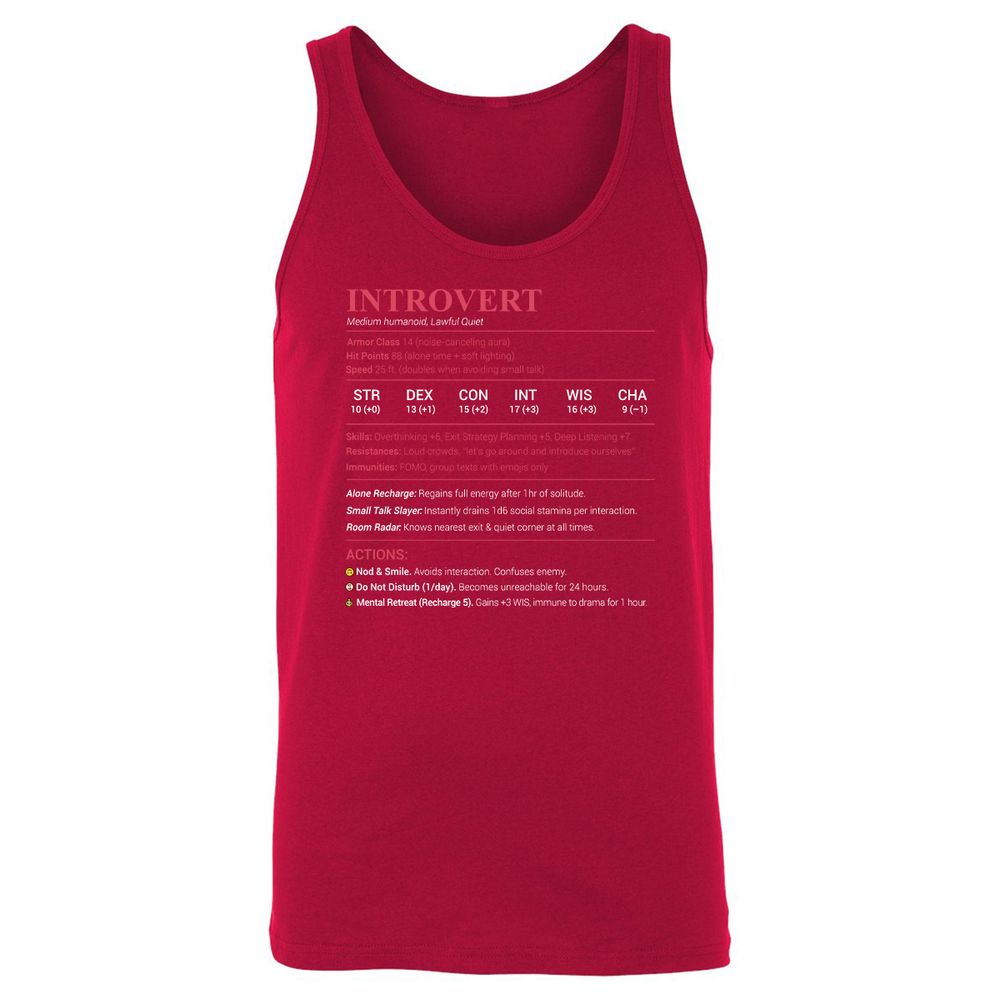 Introvert Stats Unisex Jersey Tank - Red - 11