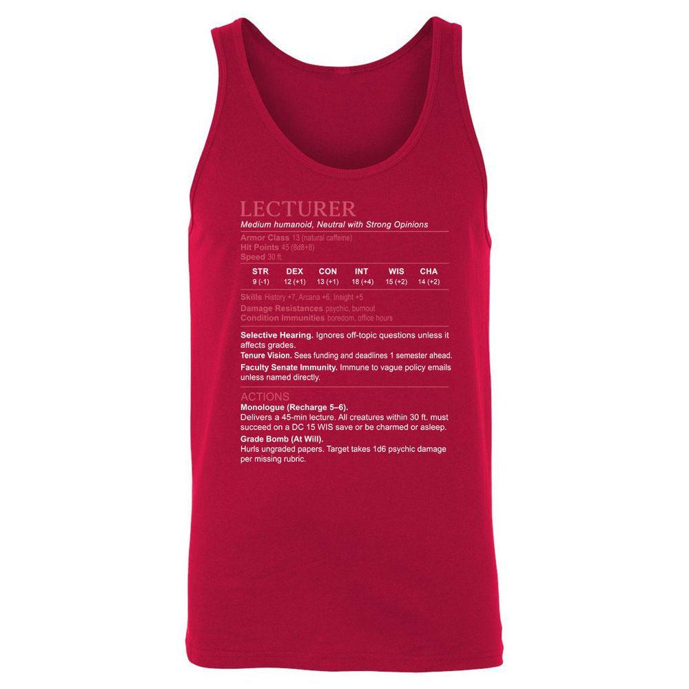 Lecturer Stats Unisex Jersey Tank - Red - 11