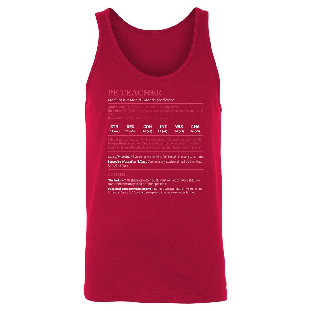 PE Teacher Stats Unisex Jersey Tank - Red - 11
