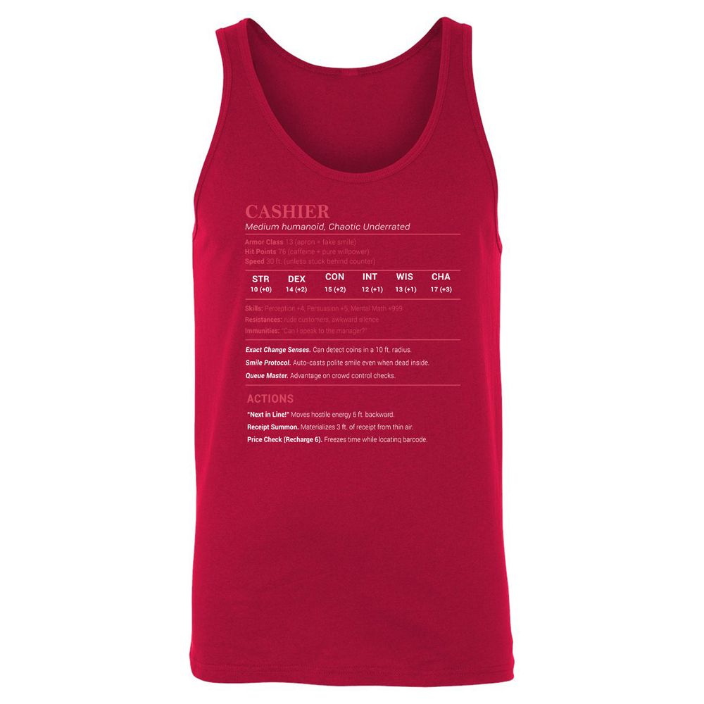 Cashier Stats Unisex Jersey Tank - Red - 11