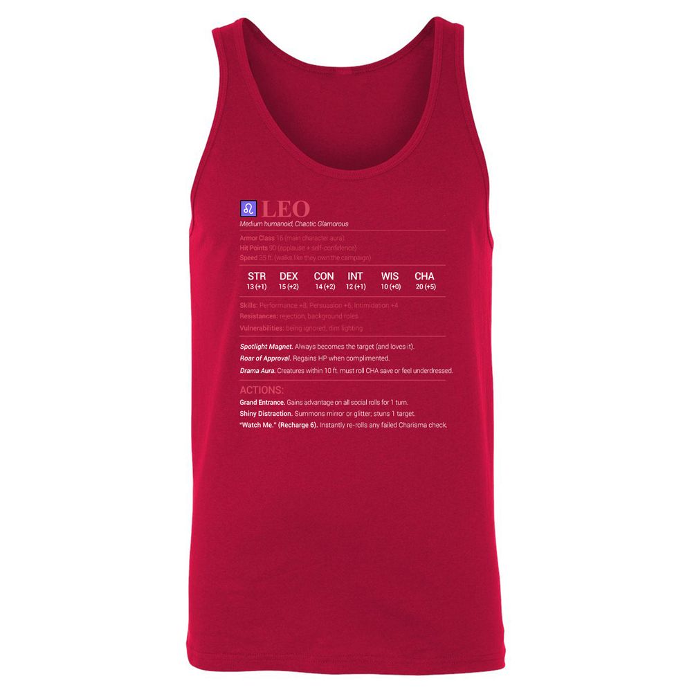 Leo Stats Unisex Jersey Tank - Red - 11