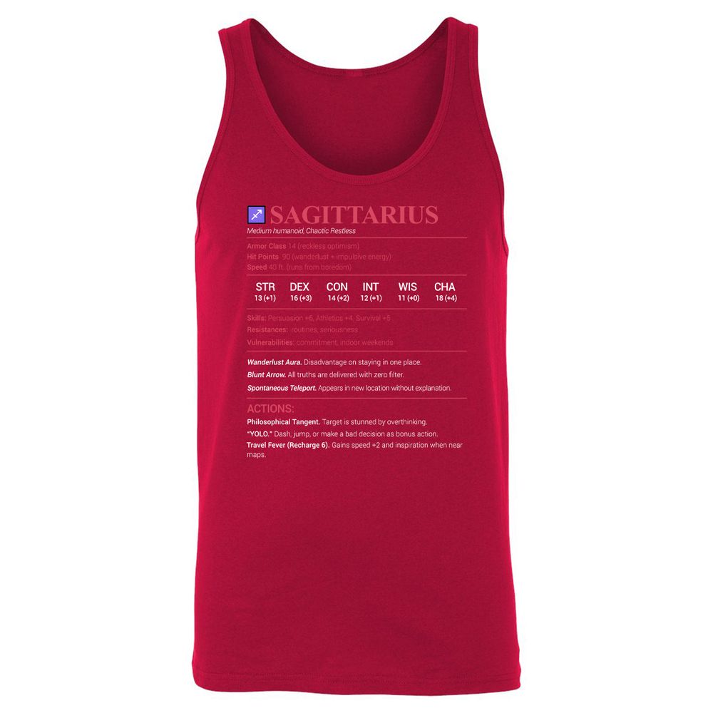 Sagittarius Stats Unisex Jersey Tank - Red - 11