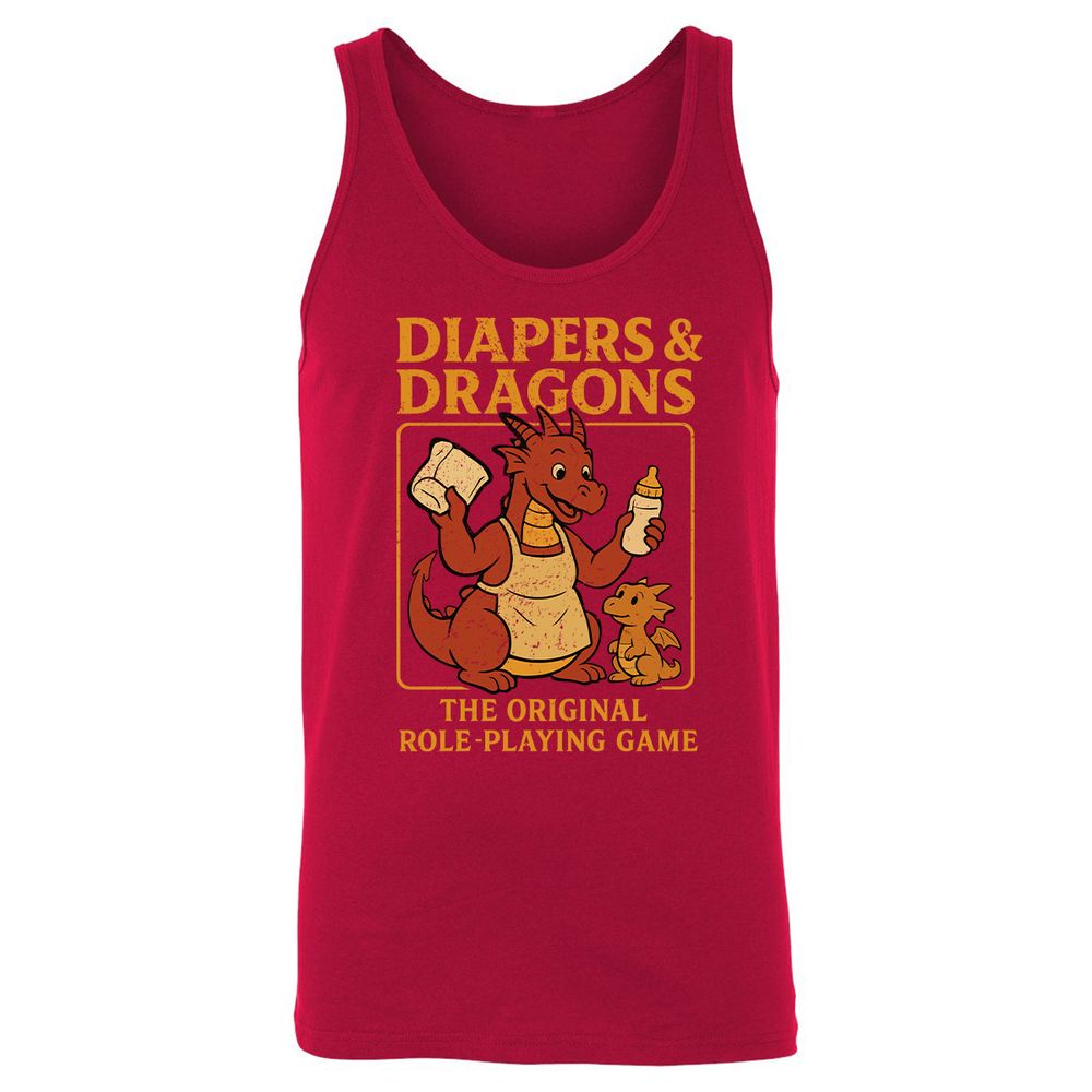 Diapers & Dragons Unisex Jersey Tank - Red - 11