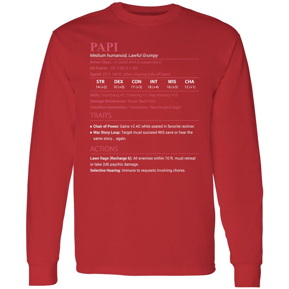 Papi Stats Long Sleeve T-Shirt - Red - 11