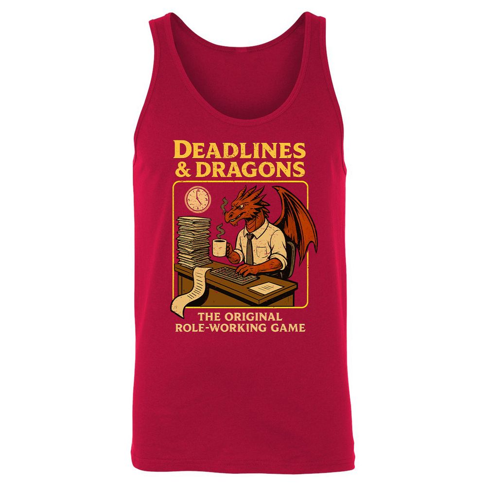 Deadlines & Dragons (Office Staff) Unisex Jersey Tank - Red - 11