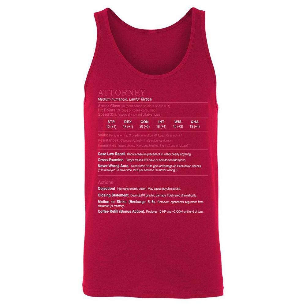 Attorney Unisex Jersey Tank - Red - 11