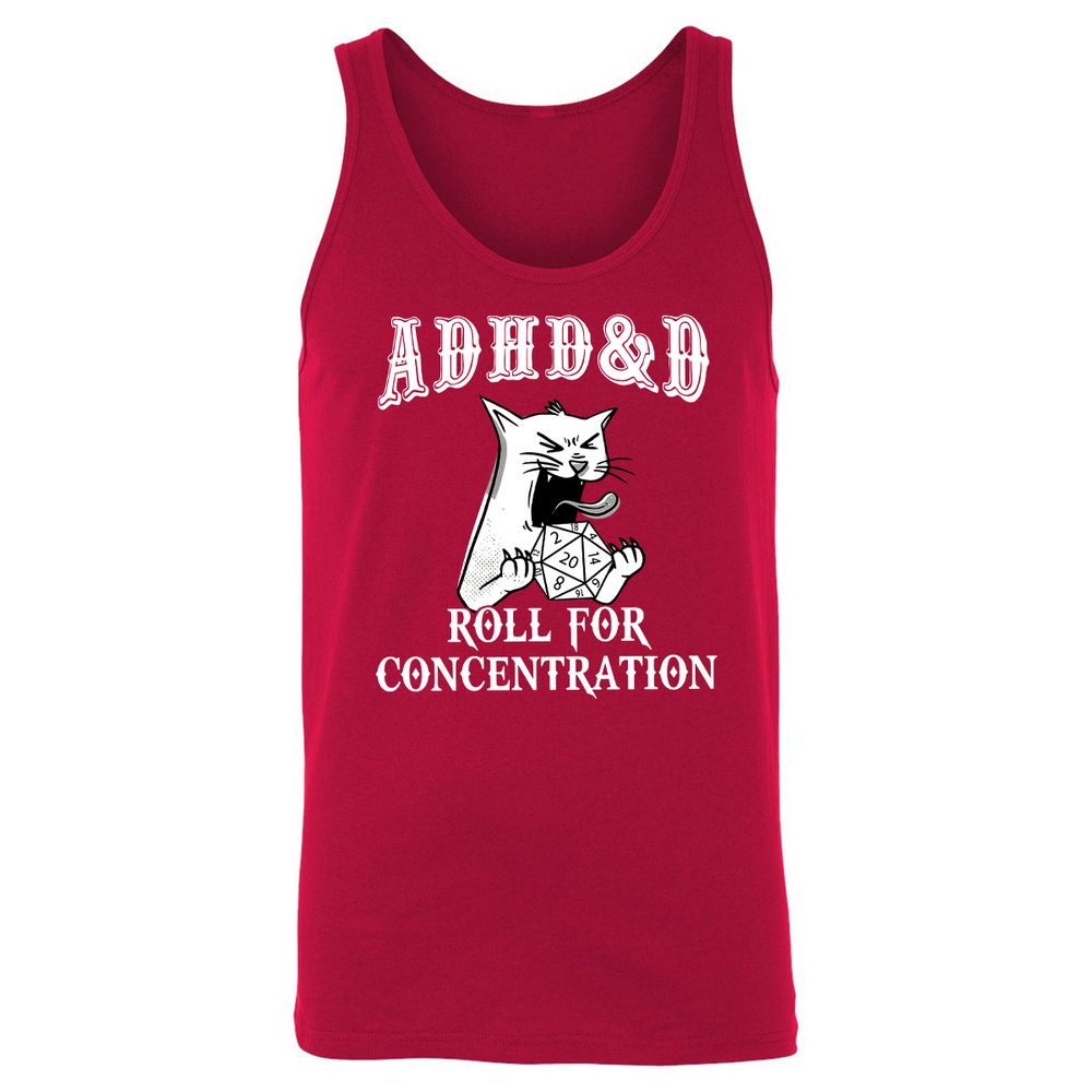 Cat ADHD&D Roll For Concentration Unisex Jersey Tank - Red - 11