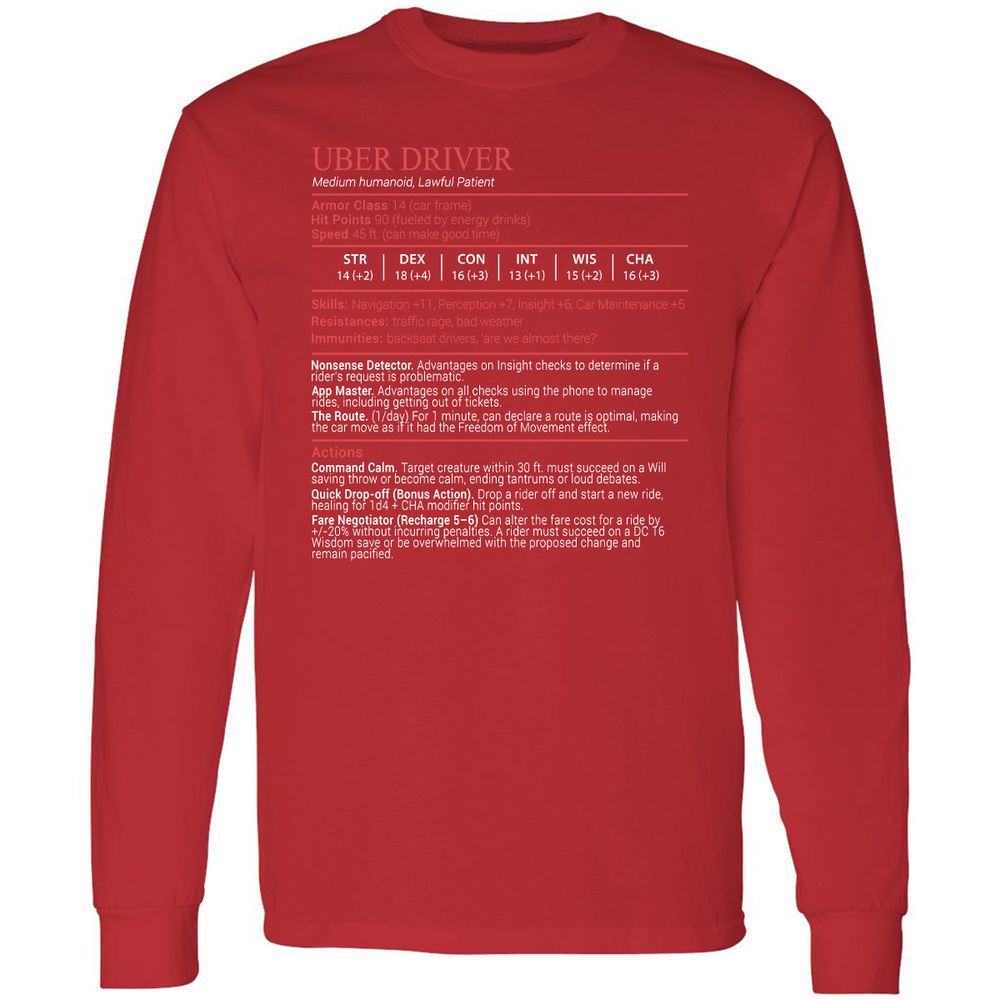 Uber Driver Stats Block Long Sleeve T-Shirt - Red - 11
