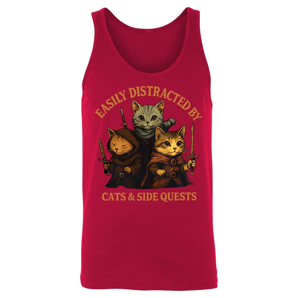 Easily Distracted By Cats & Side Quests Unisex Jersey Tank - Red - 11