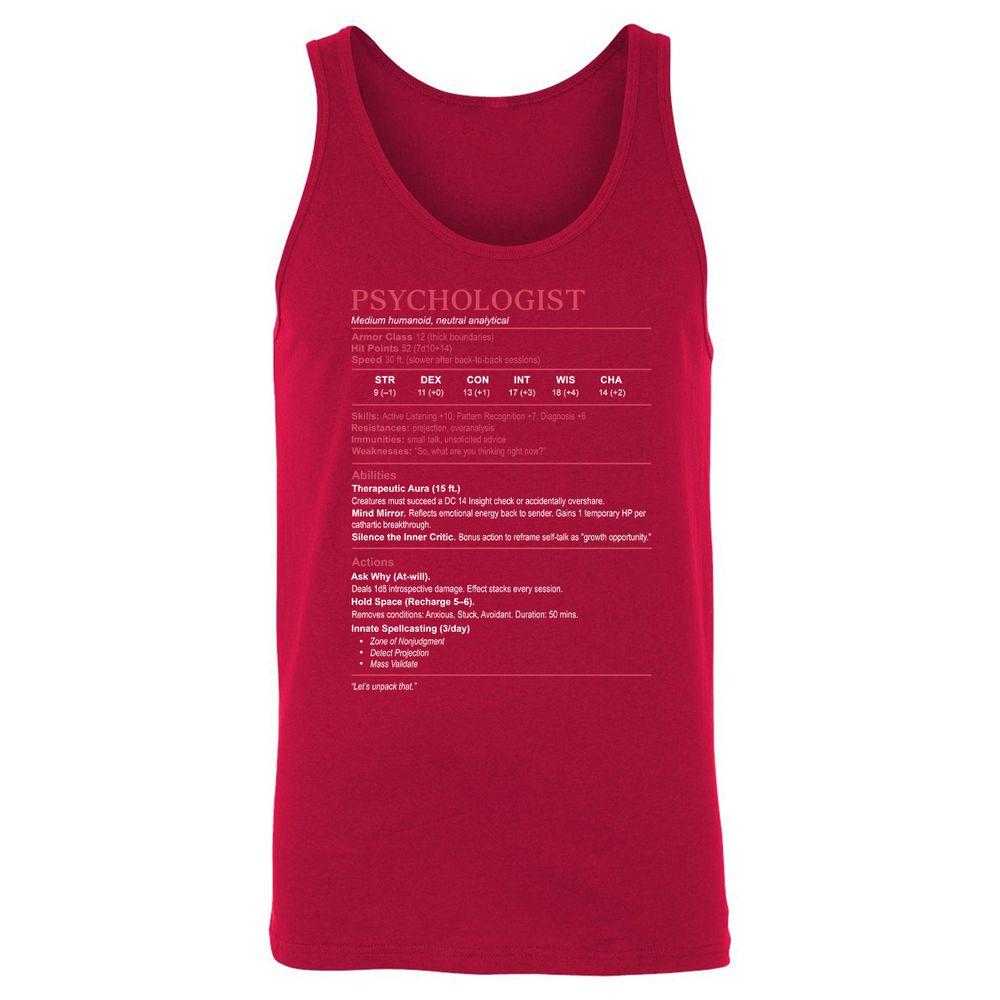 Psychologist Stats Unisex Jersey Tank - Red - 11