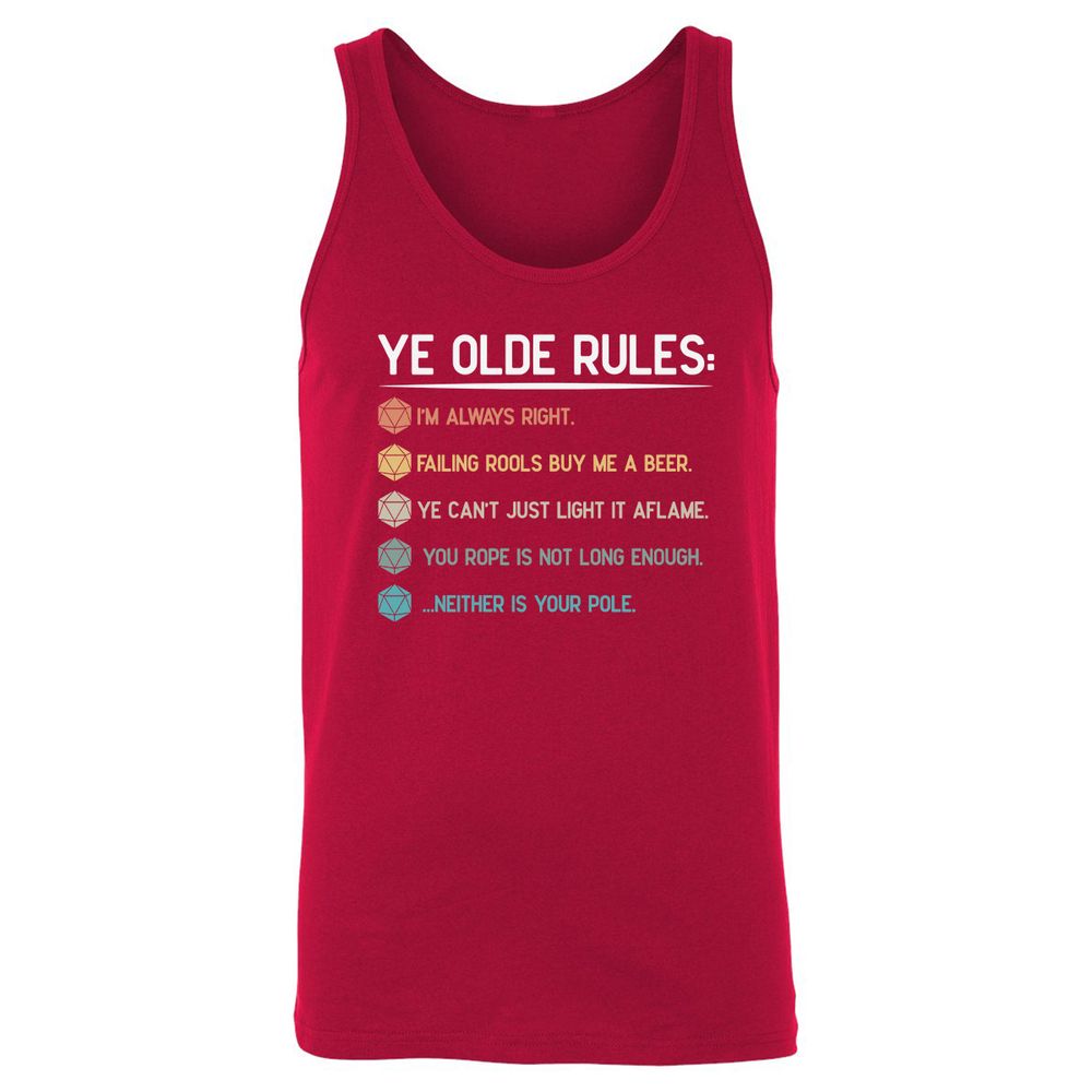 Dungeon Master Rules – Ye Olde RPG Unisex Jersey Tank - Red - 11