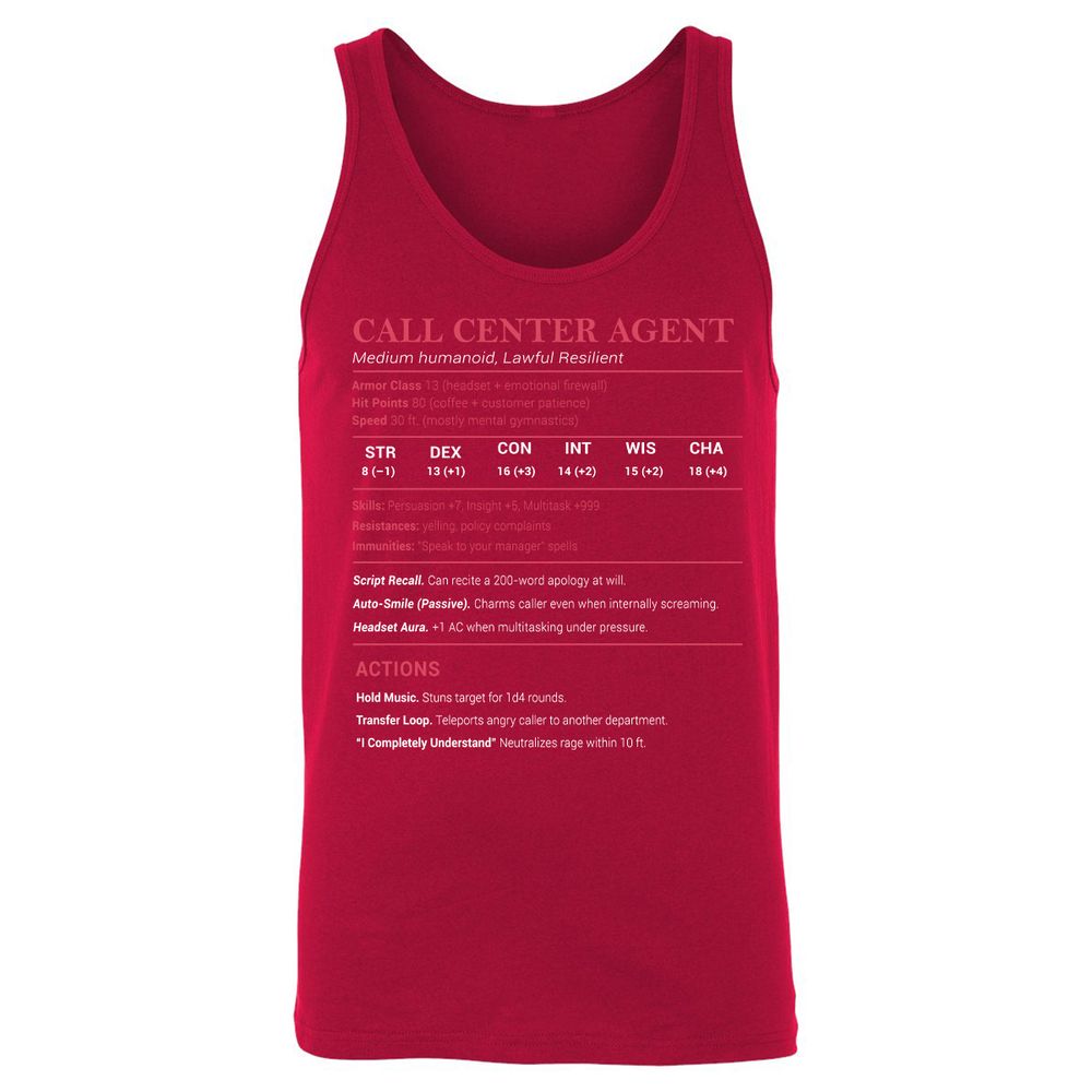 Call Center Agent Stats Unisex Jersey Tank - Red - 11