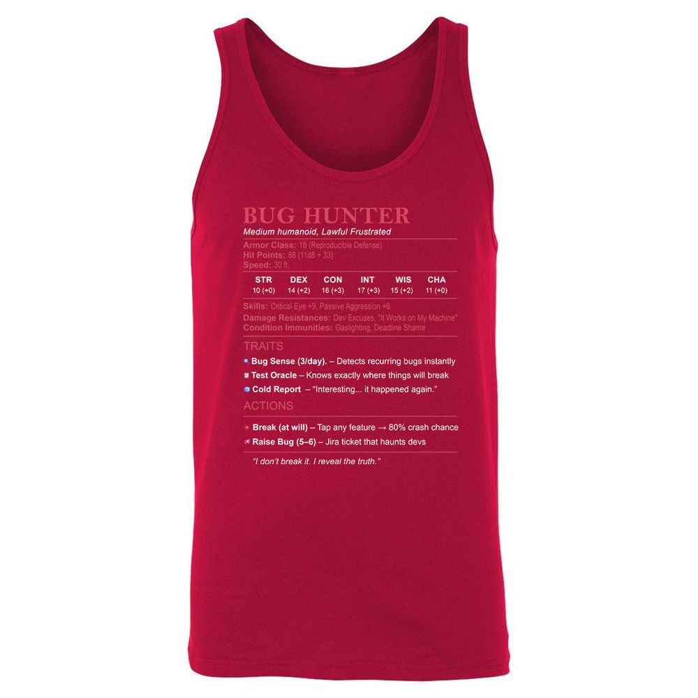Tester Stats (Bug Hunter) Unisex Jersey Tank - Red - 11